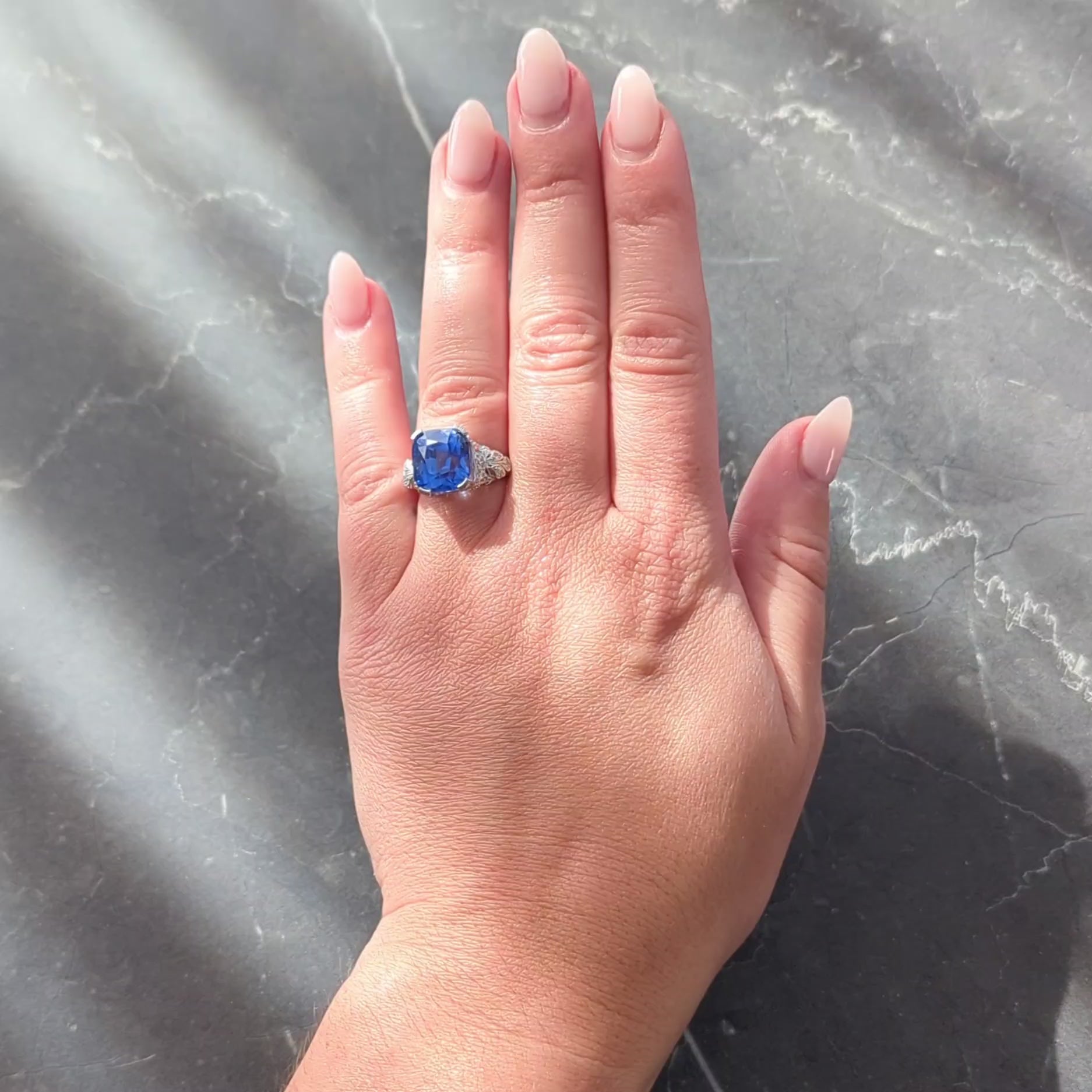 Edwardian 10.02 CTW NH Ceylon Sapphire Diamond Platinum Antique Dinner Ring AGL