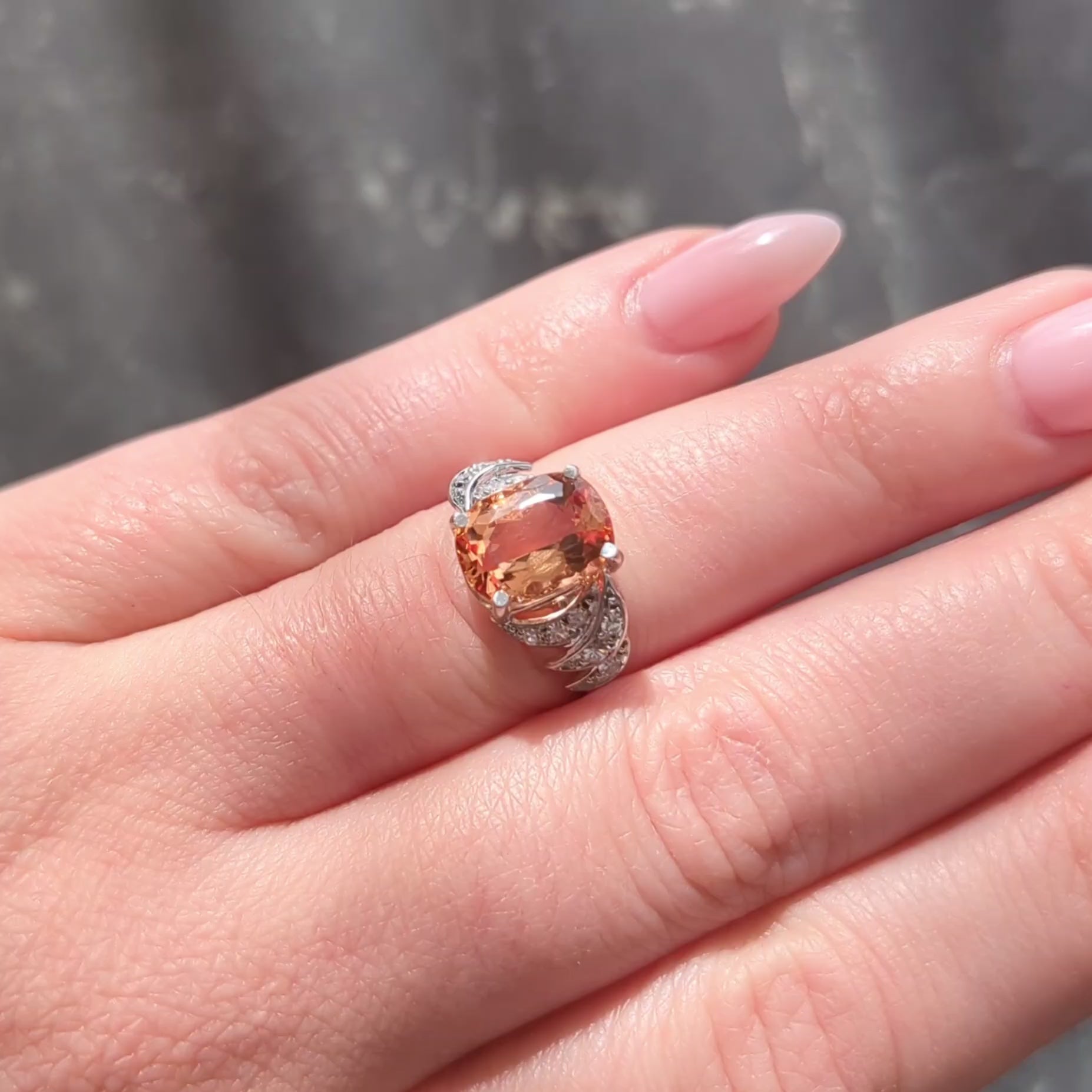 H. Stern 1950's Orange Topaz Diamond 18 Karat White Gold Vintage Fanning Ring