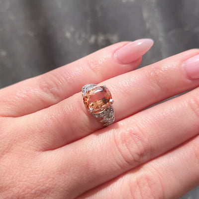 H. Stern 1950's Orange Topaz Diamond 18 Karat White Gold Vintage Fanning Ring