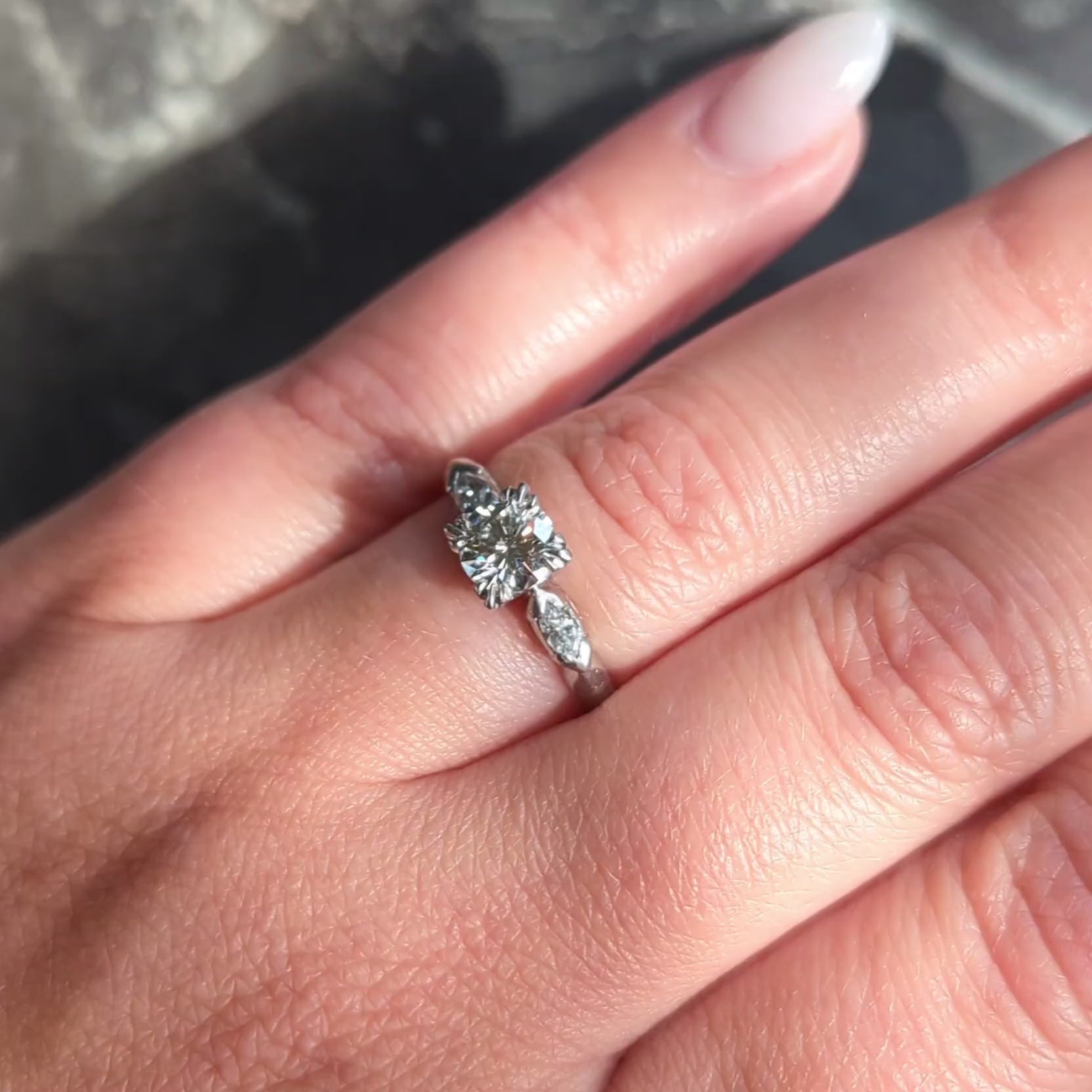 Mid-Century 0.82 CTW Diamond Platinum Marquise Three Stone Engagement Ring GIA