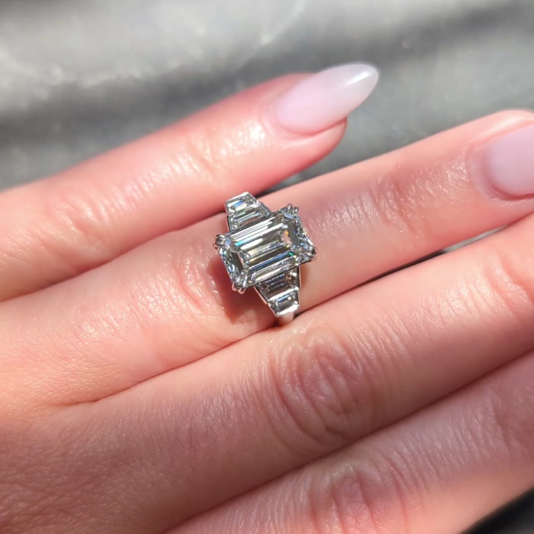 3.95 CTW Emerald Cut Diamond Platinum Contemporary Engagement Ring