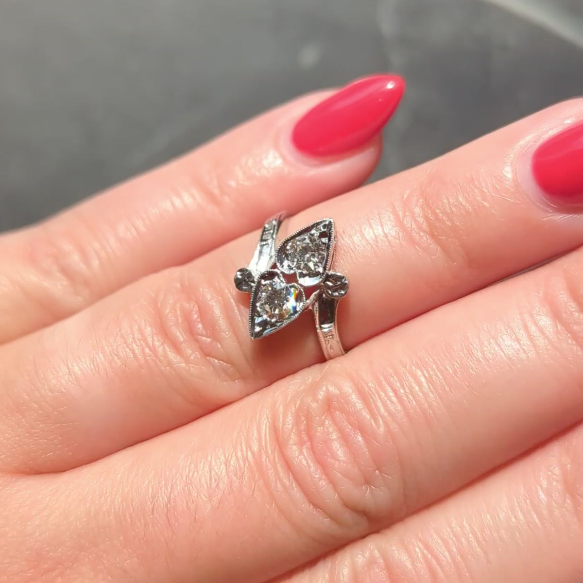 Retro Diamond 0.40 CTW 14 Karat White Gold Heart Vintage Bypass Ring