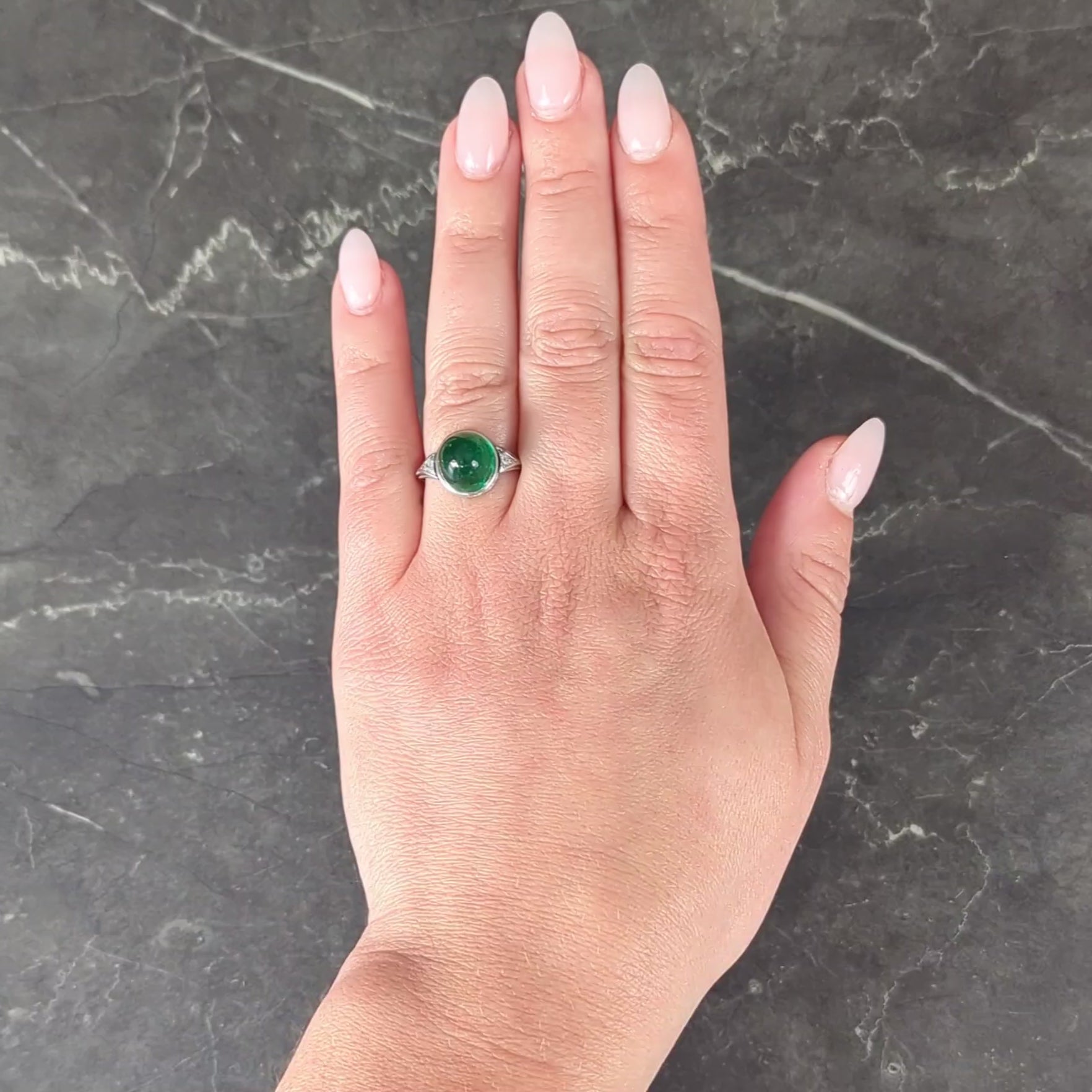 Art Deco 6.34 CTW Colombian Emerald Diamond Platinum Vintage Scrolling Ring AGL