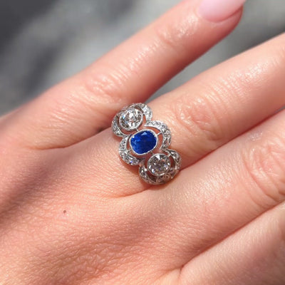 Art Deco 2.40 CTW No Heat Kashmir Sapphire Diamond Platinum Vintage Ring GIA