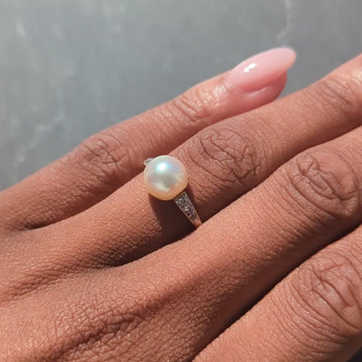 Edwardian Natural Saltwater Pinctada Pearl Diamond Platinum Antique Ring GIA