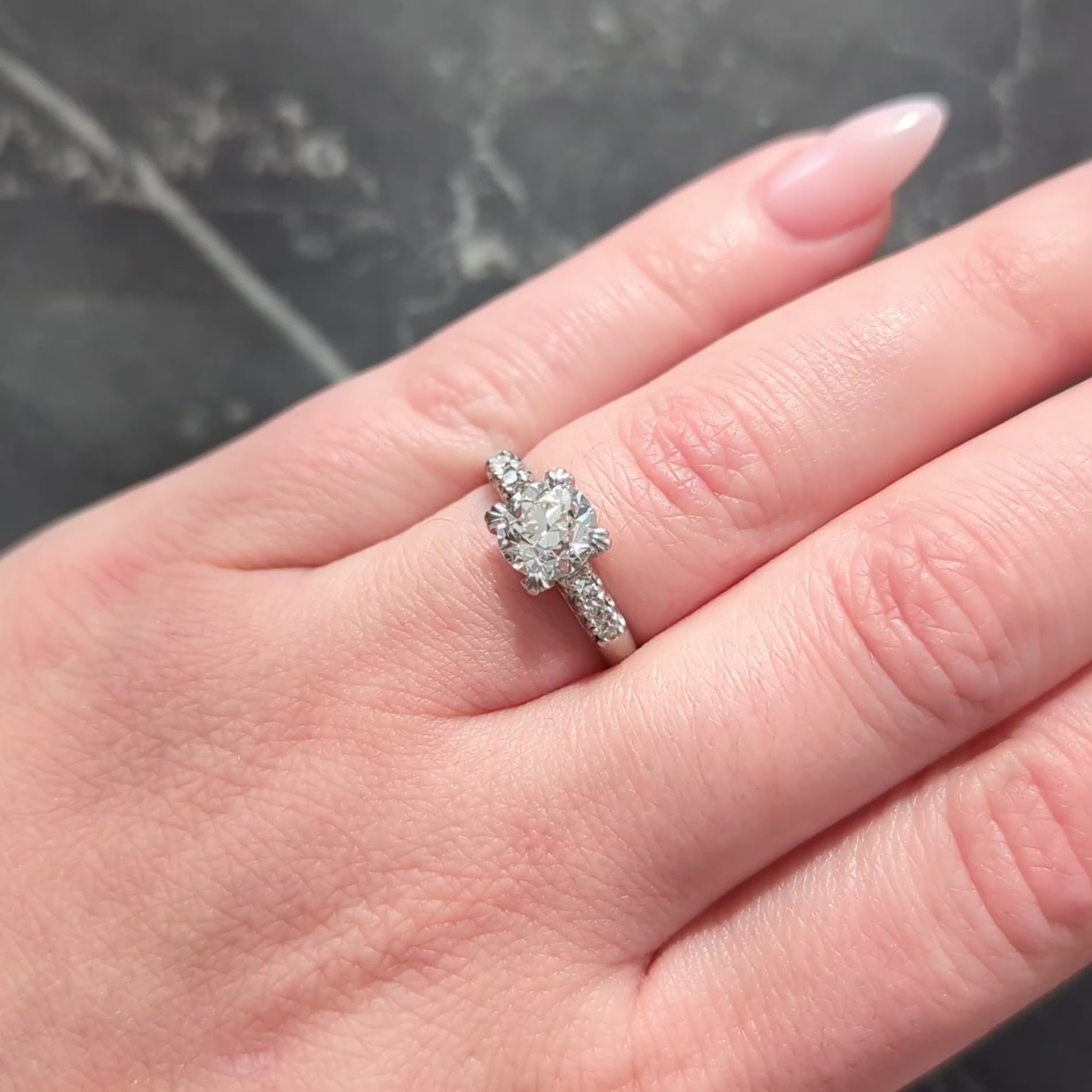 Mid-Century 1.45 CTW European Cut Diamond Platinum Vintage Engagement Ring GIA