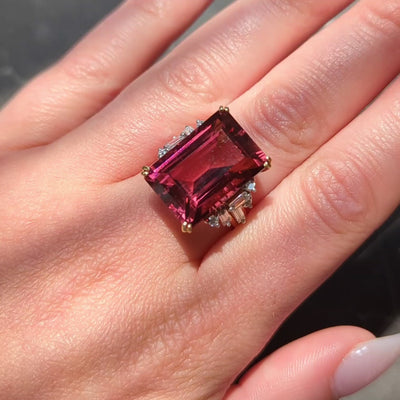 Mid-Century 17.75 CTW Rubellite Diamond 18K Gold Platinum Vintage Cocktail Ring