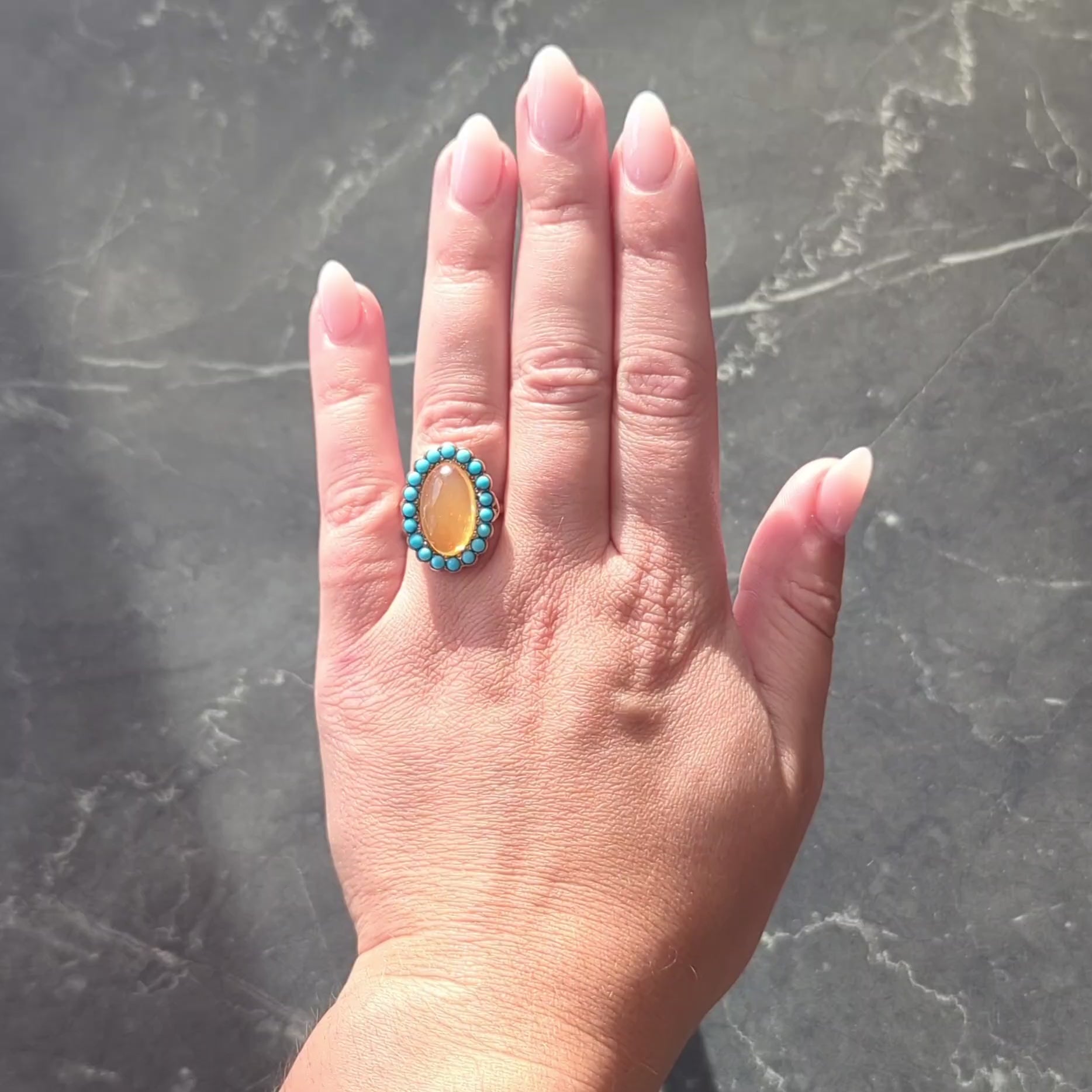 Victorian Jelly Fire Opal Turquoise 14 Karat Yellow Gold Antique Halo Ring