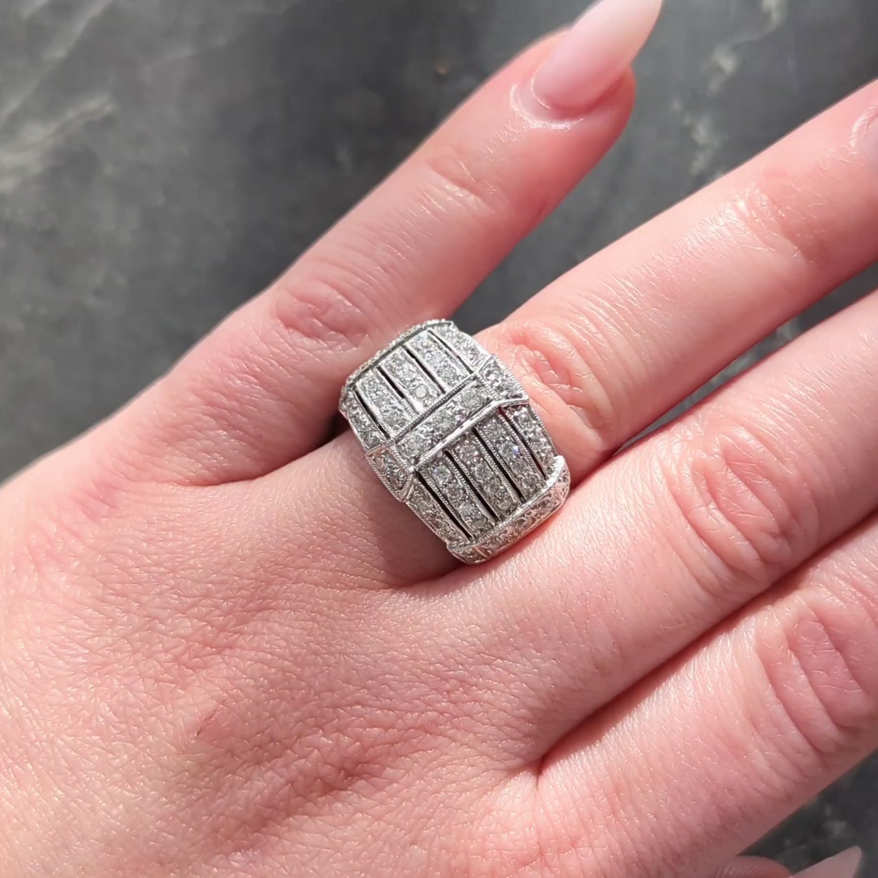 Contemporary 1.40 CTW Diamond 18 Karat White Gold Wide Strap Band Ring