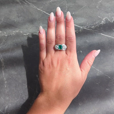 Art Deco 5.65 CTW Colombian Emerald Diamond Platinum Vintage Ring AGL