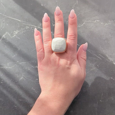 Pomellato Contemporary White Chalcedony 18K Yellow Gold Faceted Cocktail Ring