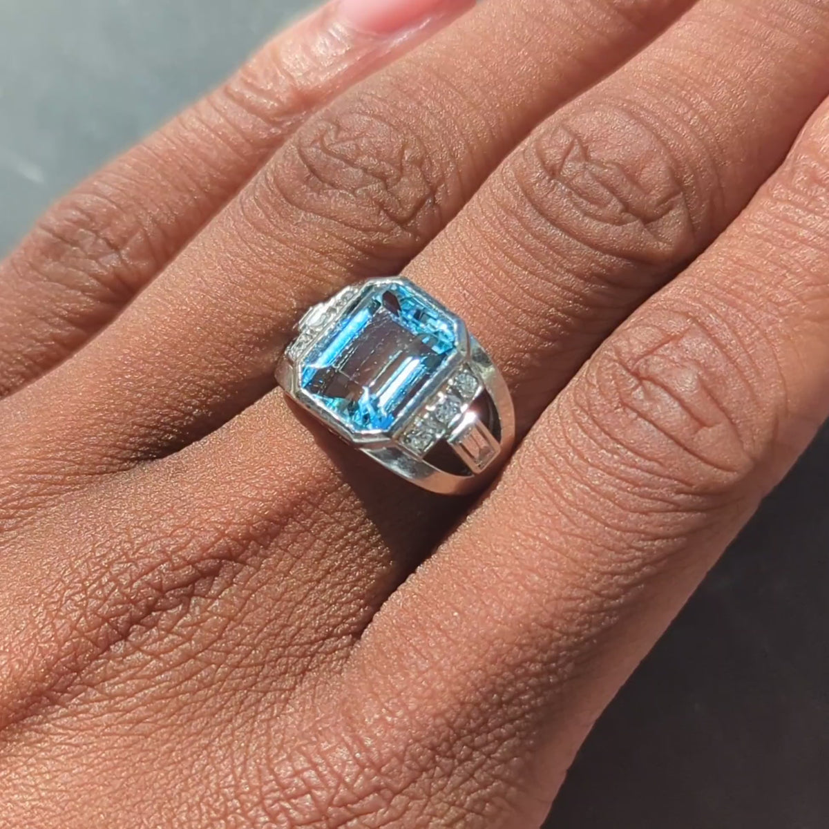 Art Deco 4.95 CTW Aquamarine Diamond Platinum Vintage Buckle Ring