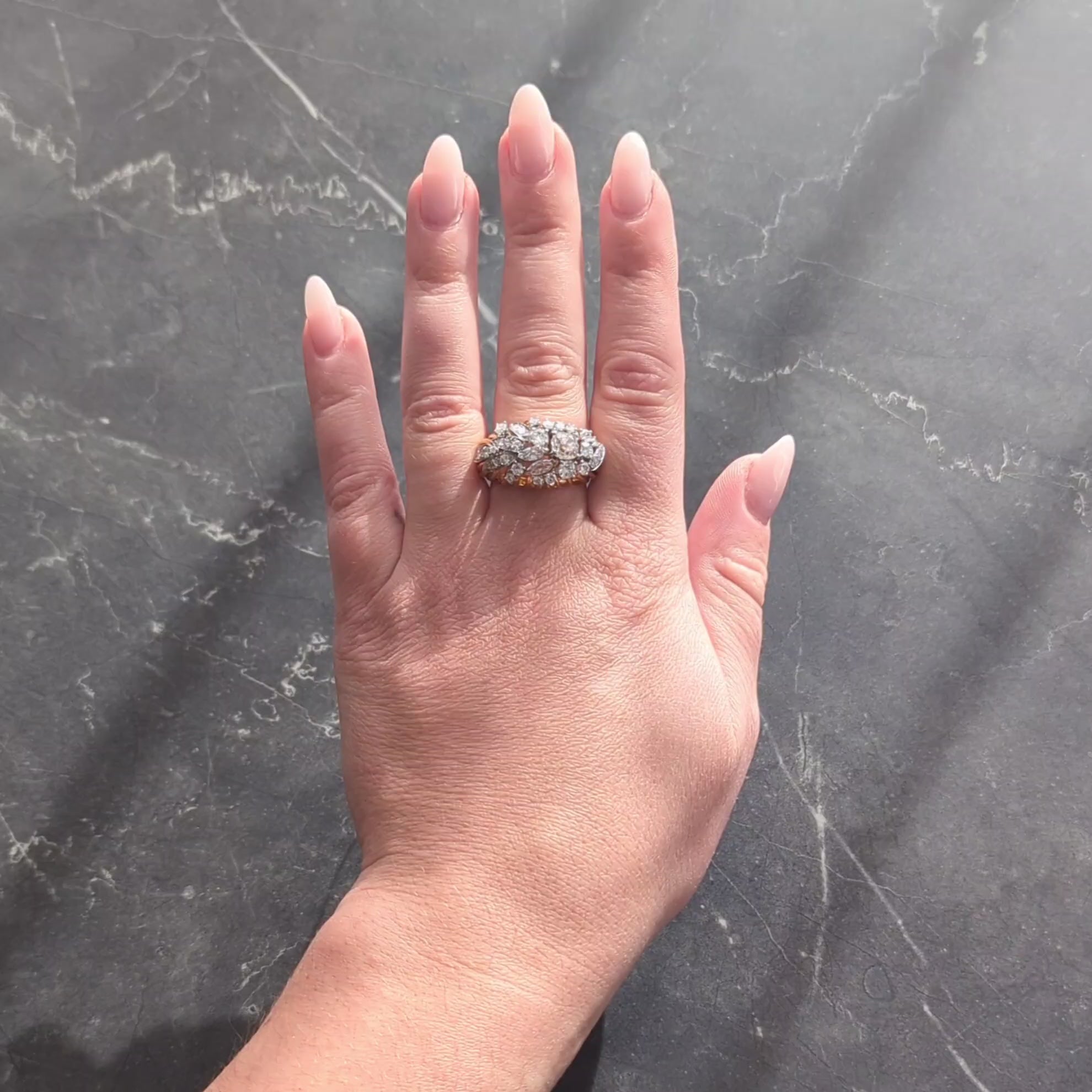 Mid-Century 2.34 CTW Diamond Platinum 18K Gold Vintage Wire Spray Cluster Ring