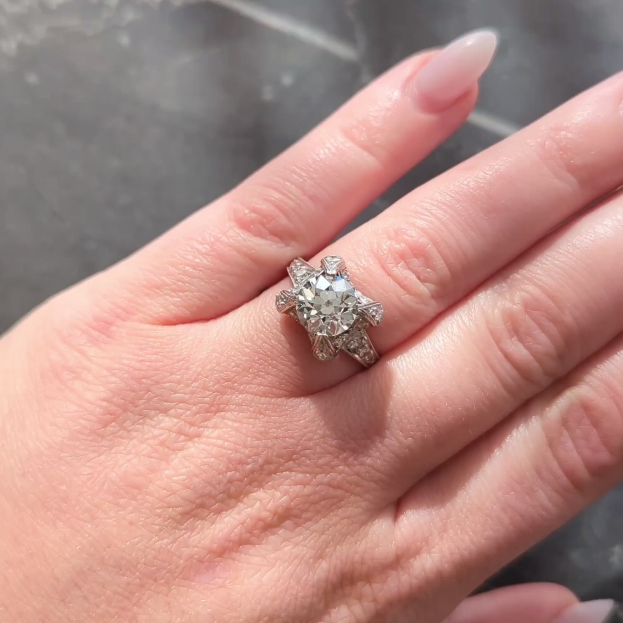 Art Deco 2.53 CTW Old European Cut Diamond Platinum Vintage Engagement Ring