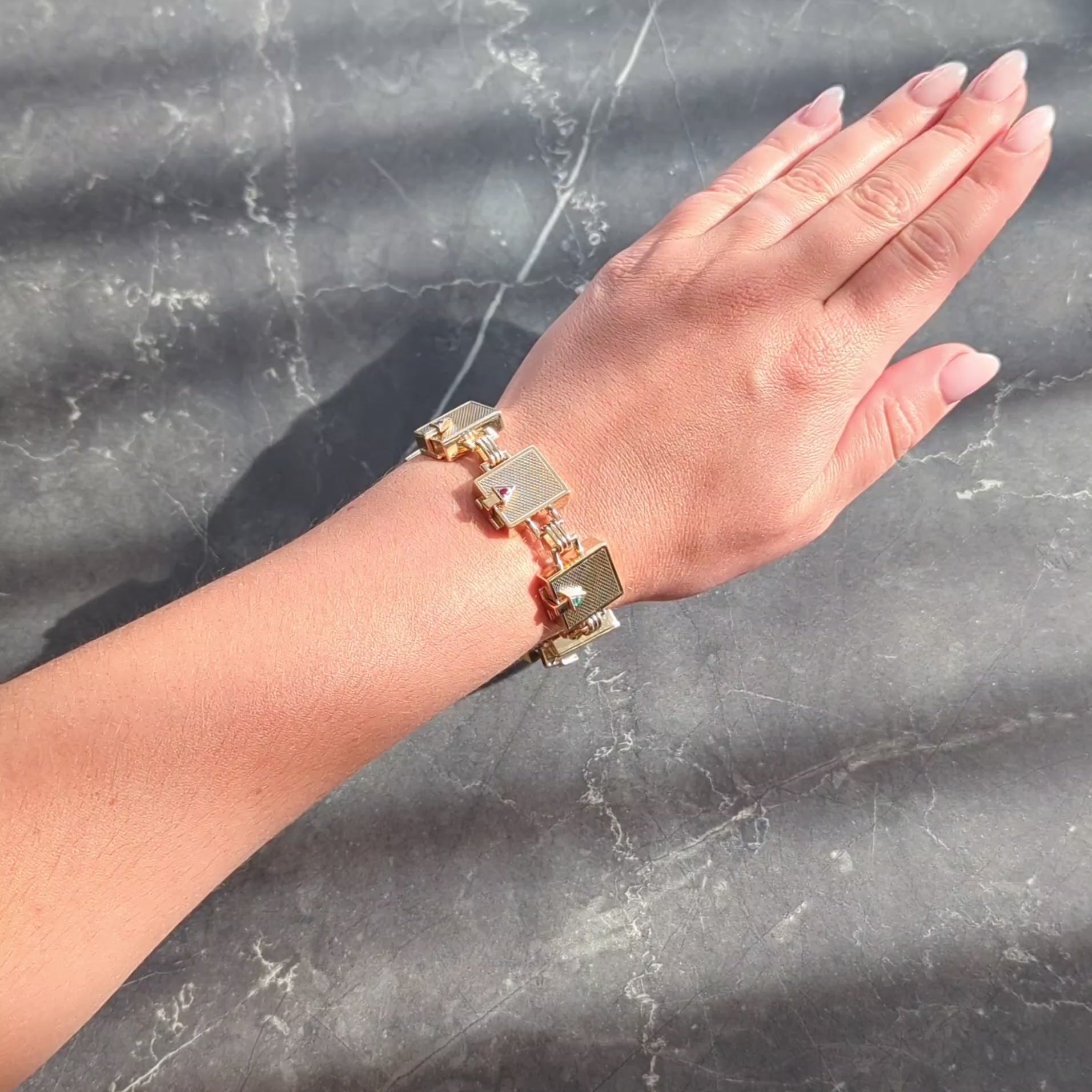 Mid-Century Multi-Gem 14K Gold Vintage Dearest Acrostic Compartment Bracelet