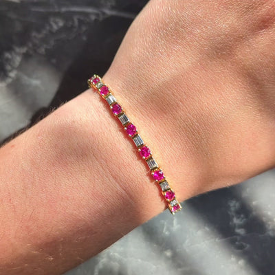 2000's 6.40 CTW Diamond Ruby 18K Yellow Gold Vintage Dash & Dot Line Bracelet