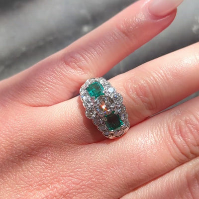 Mid-Century 4.13 CTW Diamond Emerald Platinum Vintage Cluster Ring