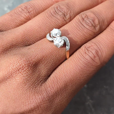 Edwardian Toi et Moi Old Mine Diamond Platinum 18K Gold Antique Engagement Ring