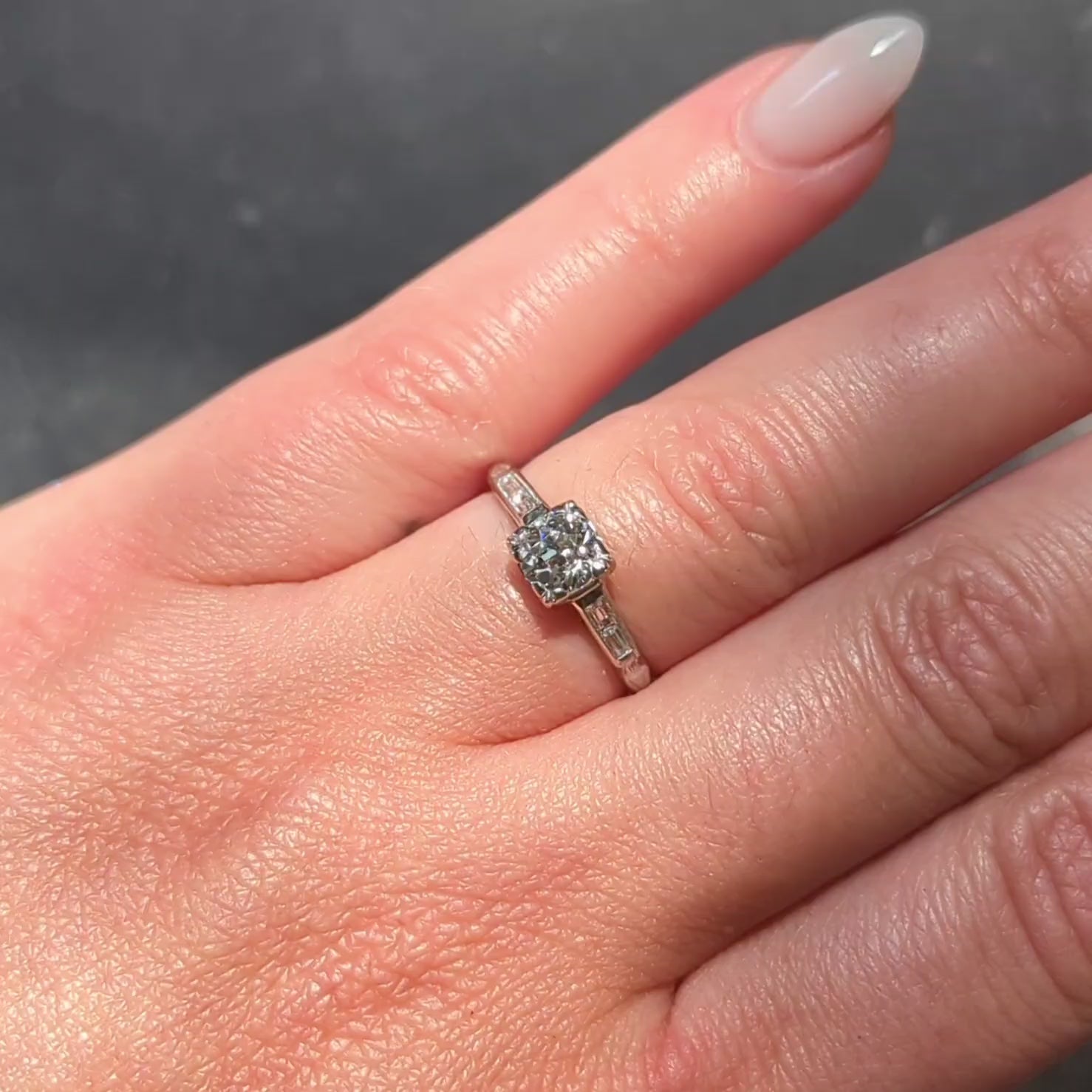 Mid-Century Old European Cut Diamond Platinum Vintage Knife Edge Engagement Ring