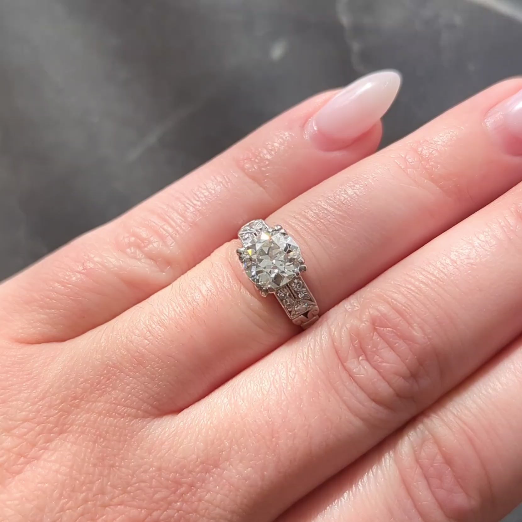 Art Deco 1.84 CTW Diamond Platinum Vintage Scrolling Column Engagement Ring GIA