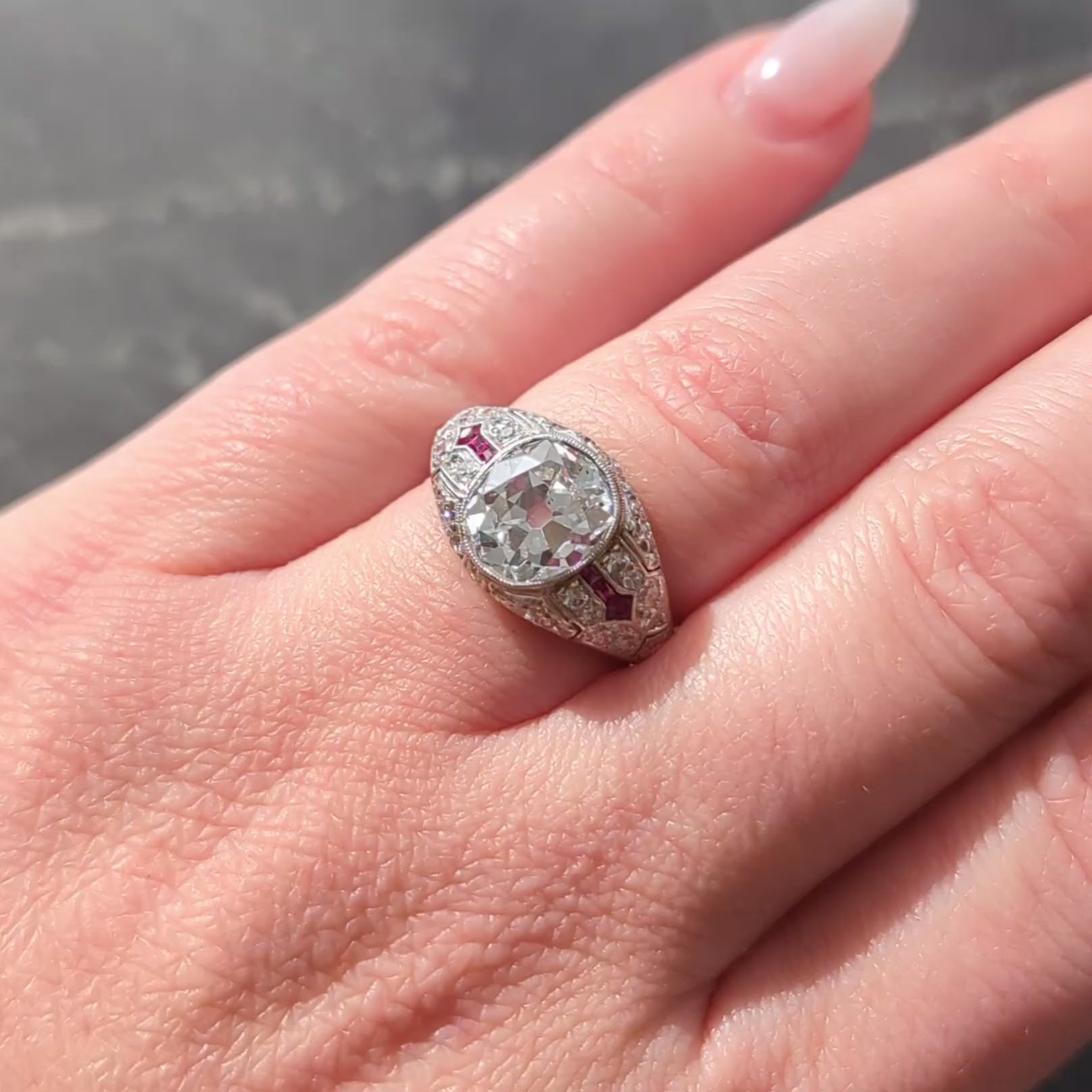 Art Deco 3.16 CTW Diamond Ruby Platinum Vintage Arrow Engagement Ring GIA