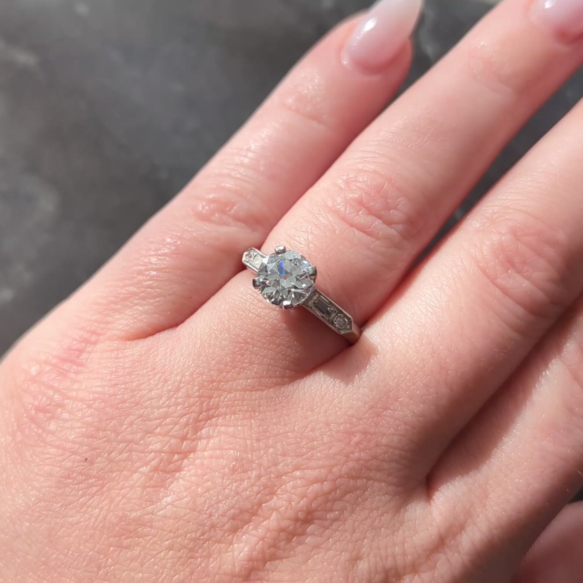 Mid-Century 1.60 CTW Diamond Platinum Knife Edge Vintage Engagement Ring GIA