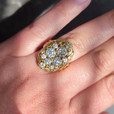Art Nouveau 2.34 CTW Diamond 18 Karat Yellow Gold Antique Nest Cluster Ring