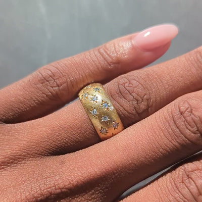 Mid-Century Diamond 18 Karat Yellow Gold Star Vintage Eternity Band Ring