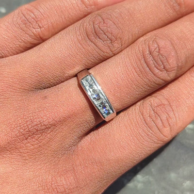 Contemporary 1.03 CTW Square Step Cut Diamond Platinum Channel Band Ring