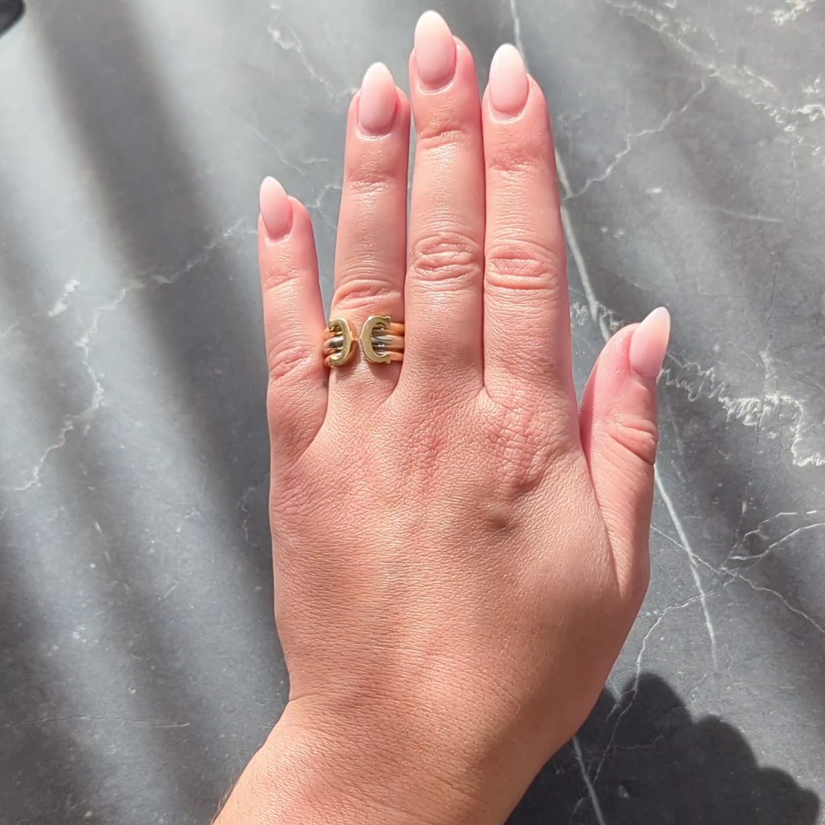 Cartier French 1997 18K Tri-Colored Gold Vintage C de Cartier Cuff Band Ring