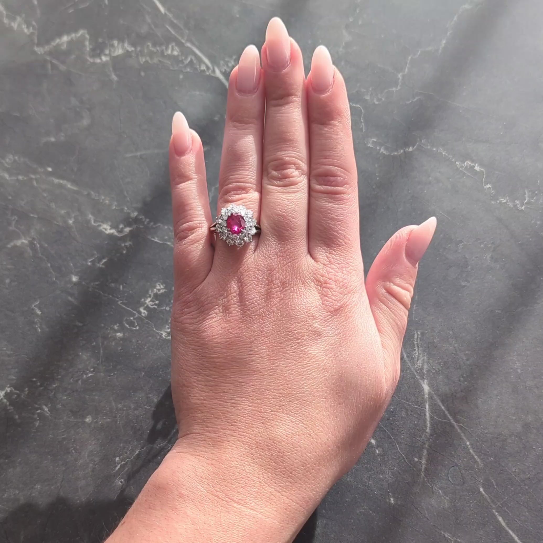 1950's 4.00 CTW No-Heat Burma Ruby Diamond Platinum Vintage Double Halo Ring AGL