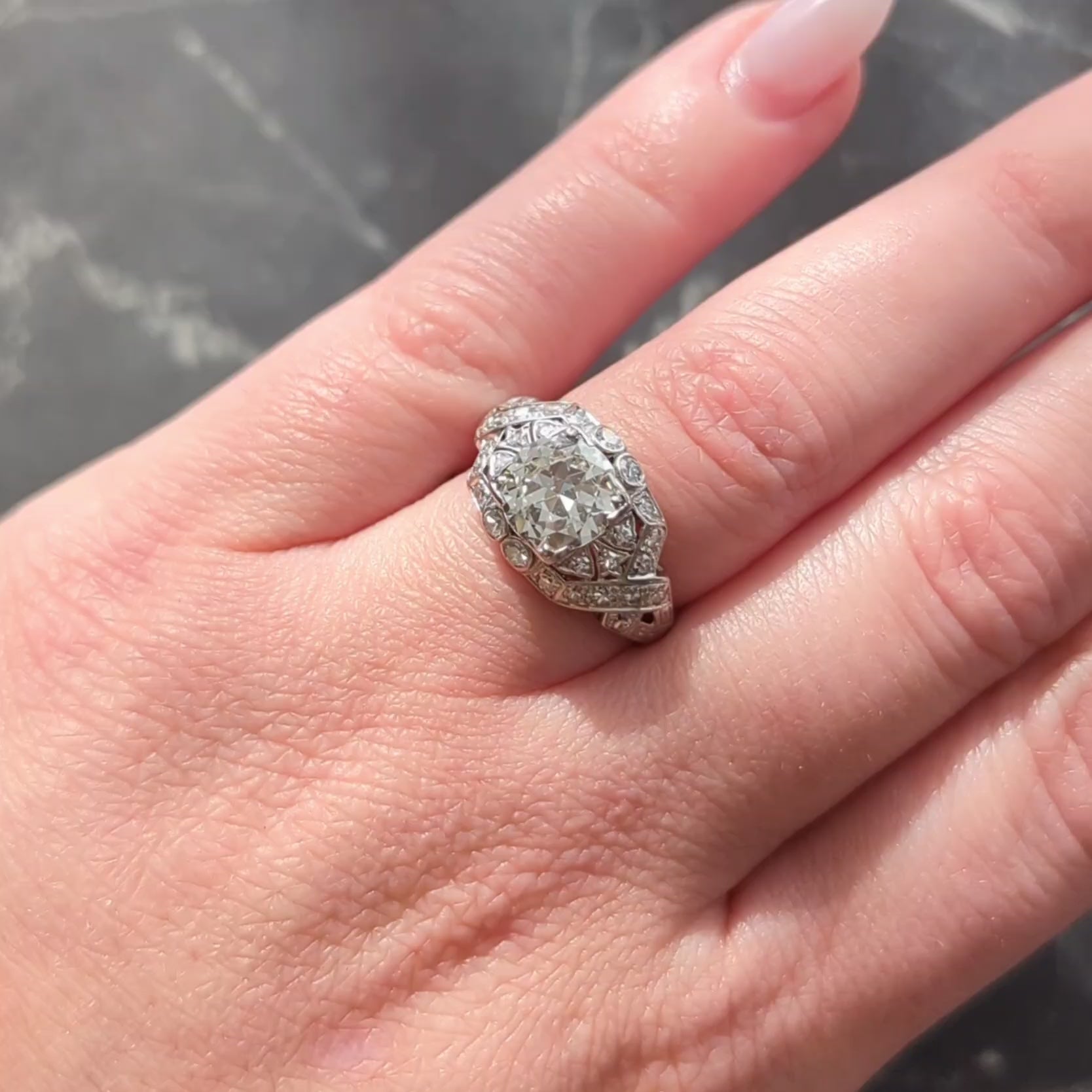 Art Deco 2.05 CTW Diamond Platinum Lily-Of-The Valley Vintage Engagement Ring