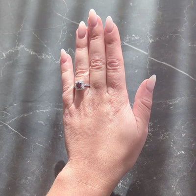 Contemporary 1.47 CTW Cushion Cut Ruby Diamond Platinum Square Halo Ring