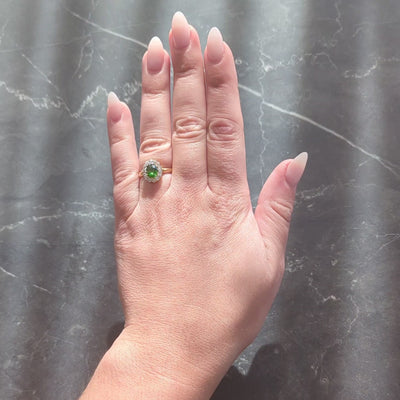 Victorian Green Demantoid Garnet Diamond 18 Karat Yellow Gold Antique Halo Ring