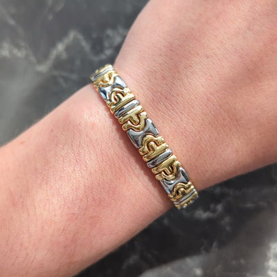 Bvlgari 1990's 18K Yellow Gold Stainless Steel Vintage Parentesi Cuff Bracelet