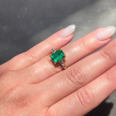 Deboulle 2000's Emerald Diamond 18K Gold Platinum Contemporary Ring GIA