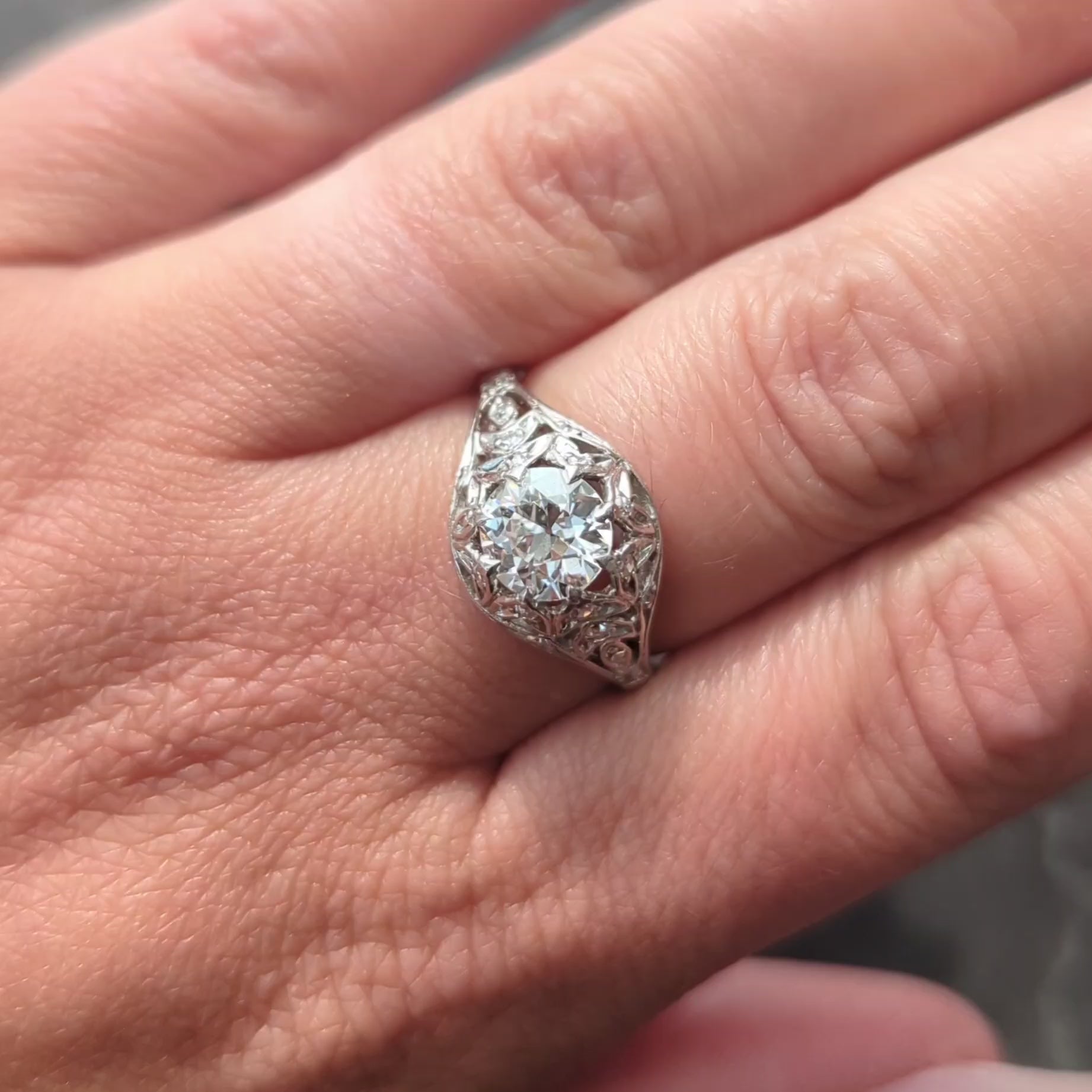 Art Deco 1.39 CTW Diamond Platinum Foliate Vintage Engagement Ring GIA