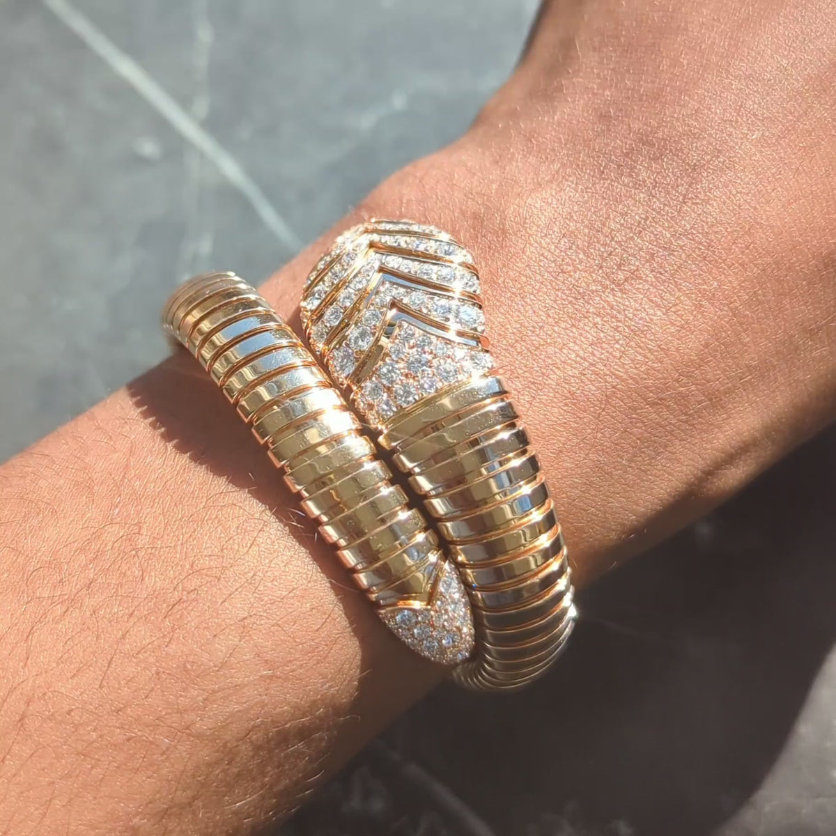Bulgari Diamond 18 Karat Rose Gold Serpenti Tubogas Wrap Bracelet