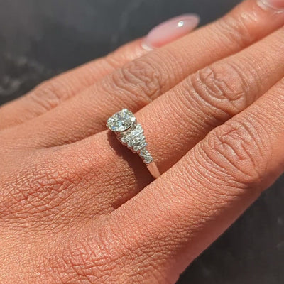 Mid-Century Old European Cut Diamond Platinum Stepped Fishtail Engagement Ring