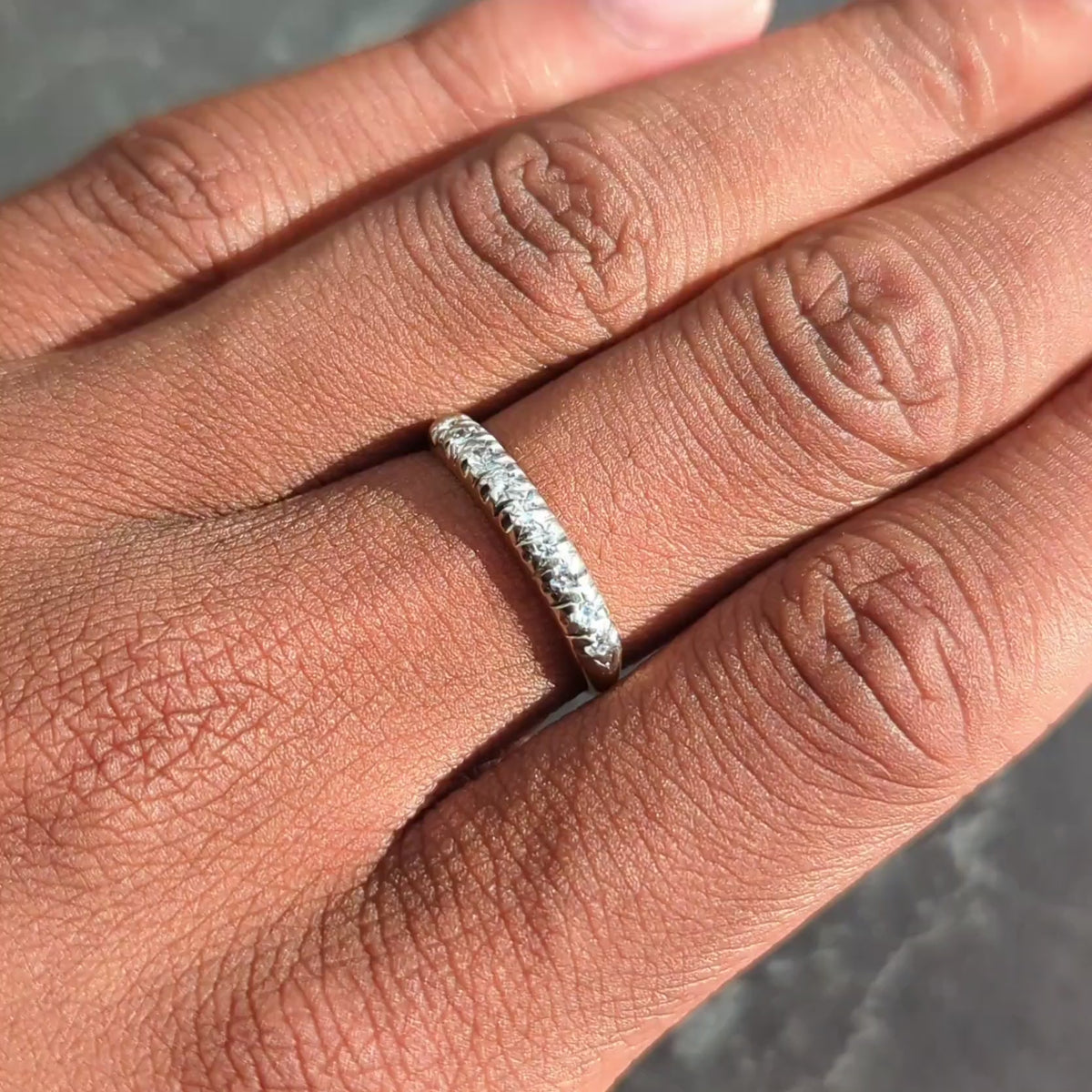 Mid-Century Diamond 14K Yellow Gold Platinum Vintage Fishtail Wedding Band Ring