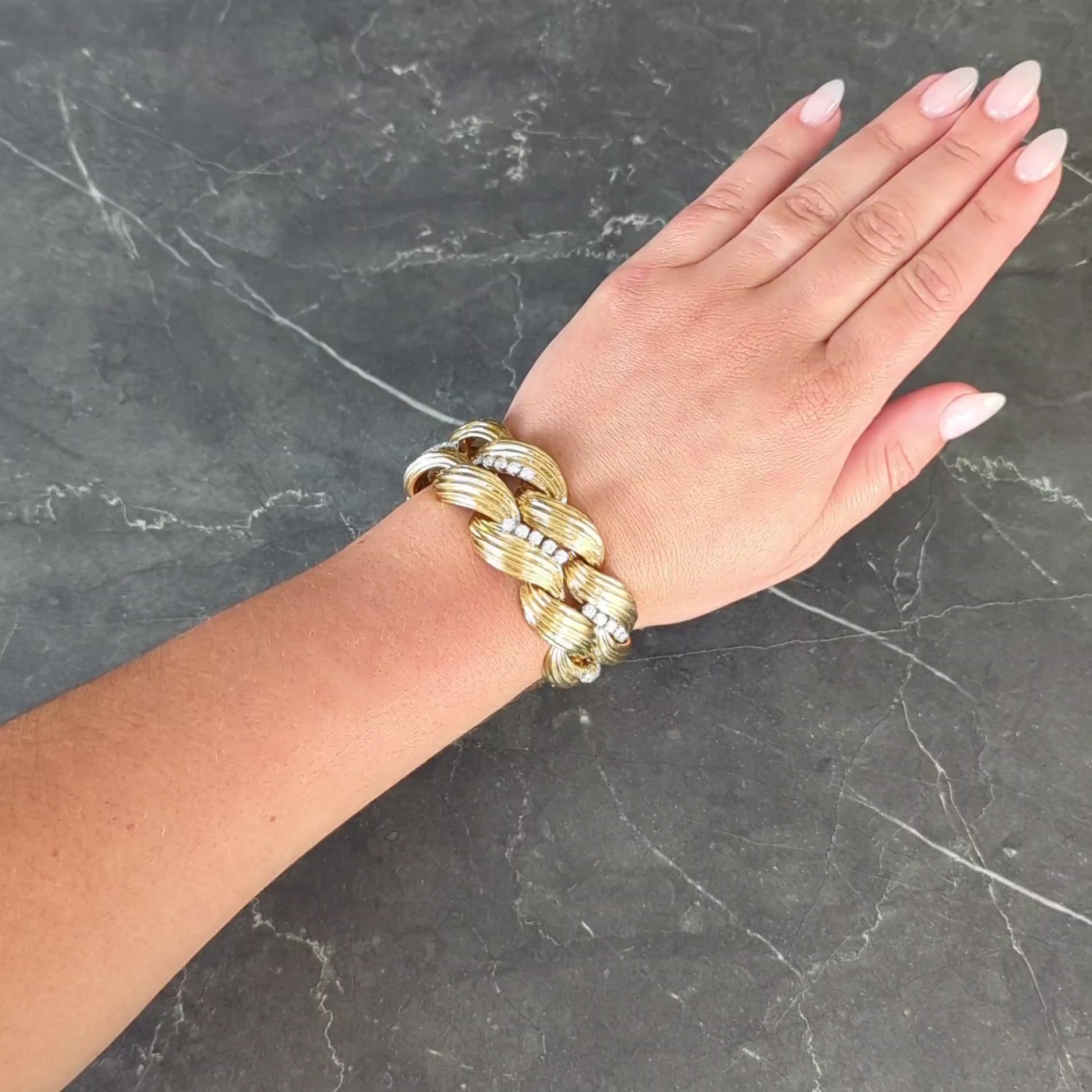 David Webb 1980's Diamond Platinum 18 Karat Yellow Gold Vintage Twist Bracelet