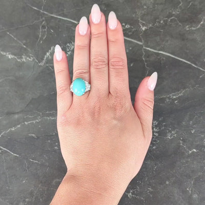 Mid-Century Turquoise Diamond Platinum Vintage Butterfly Cocktail Ring