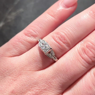 Art Deco Old European Cut Diamond Platinum Geometric Vintage Engagement Ring