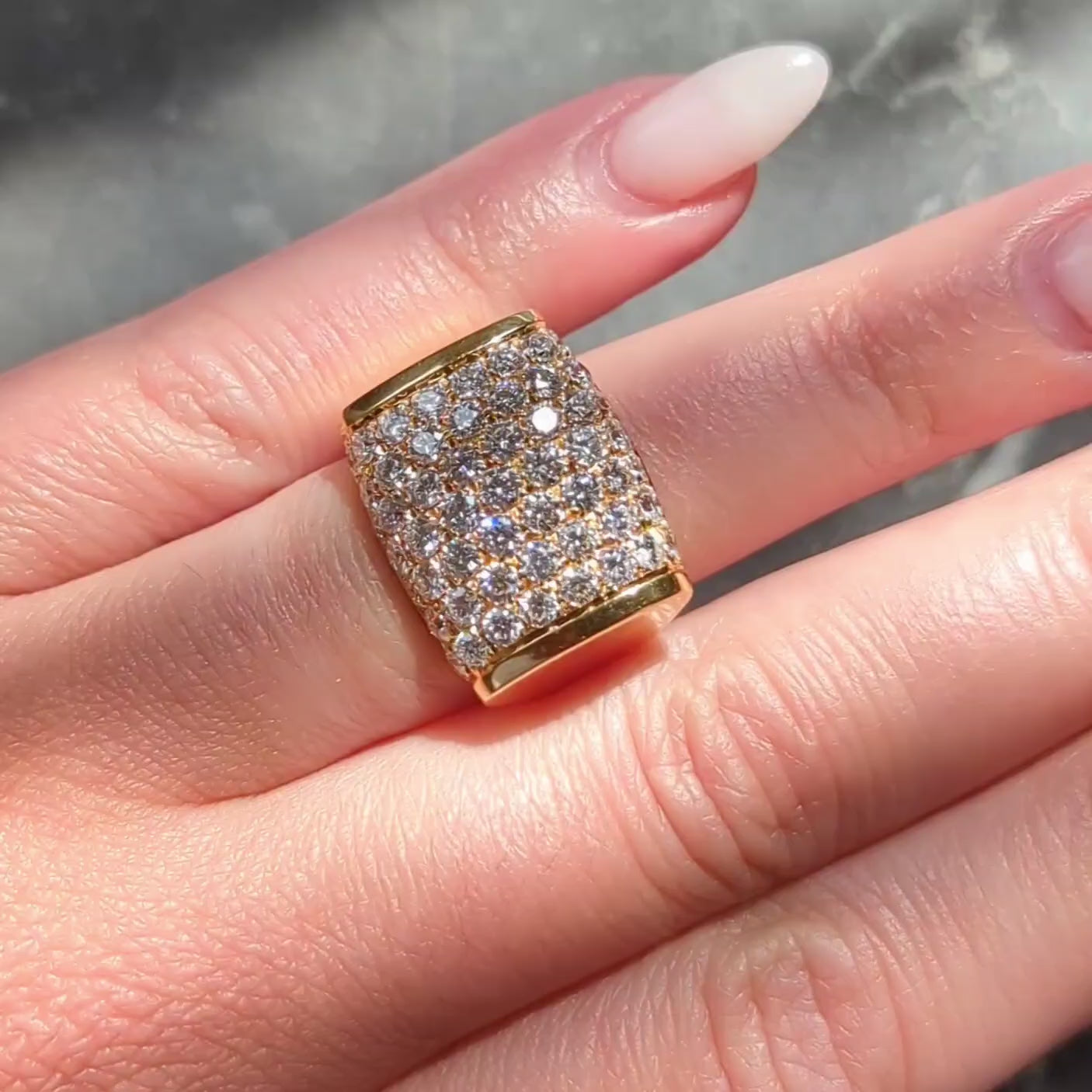 Bulgari 1990's Diamond 18 Karat Yellow Gold Vintage Tronchetto Cluster Ring
