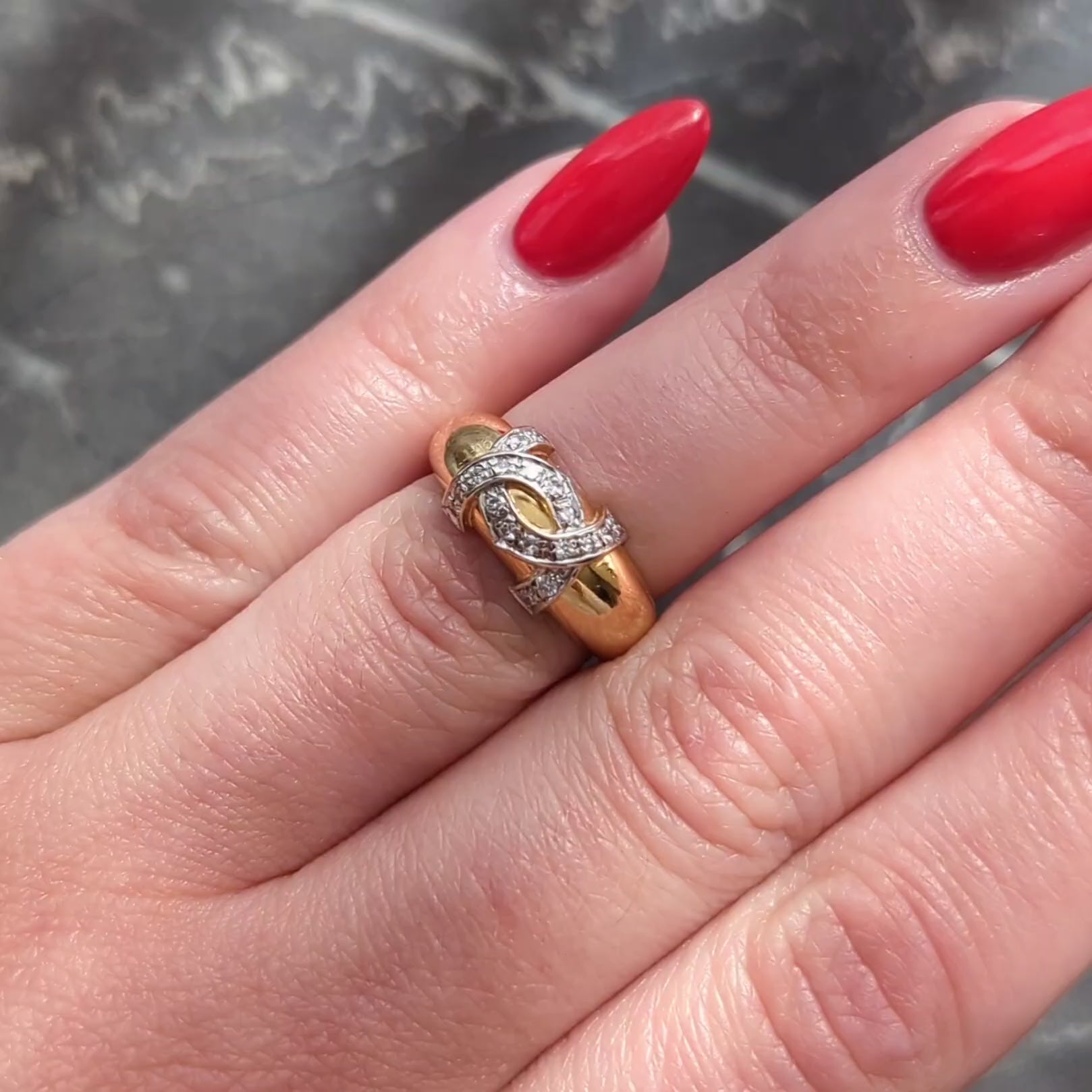 Cartier 1980's Diamond 18 Karat Two-Tone Gold Vintage Double C Cartier Band Ring