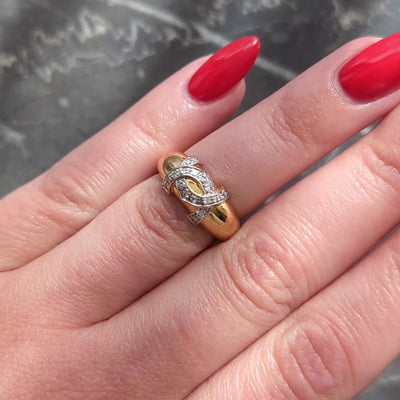 Cartier 1980's Diamond 18 Karat Two-Tone Gold Vintage Double C Cartier Band Ring