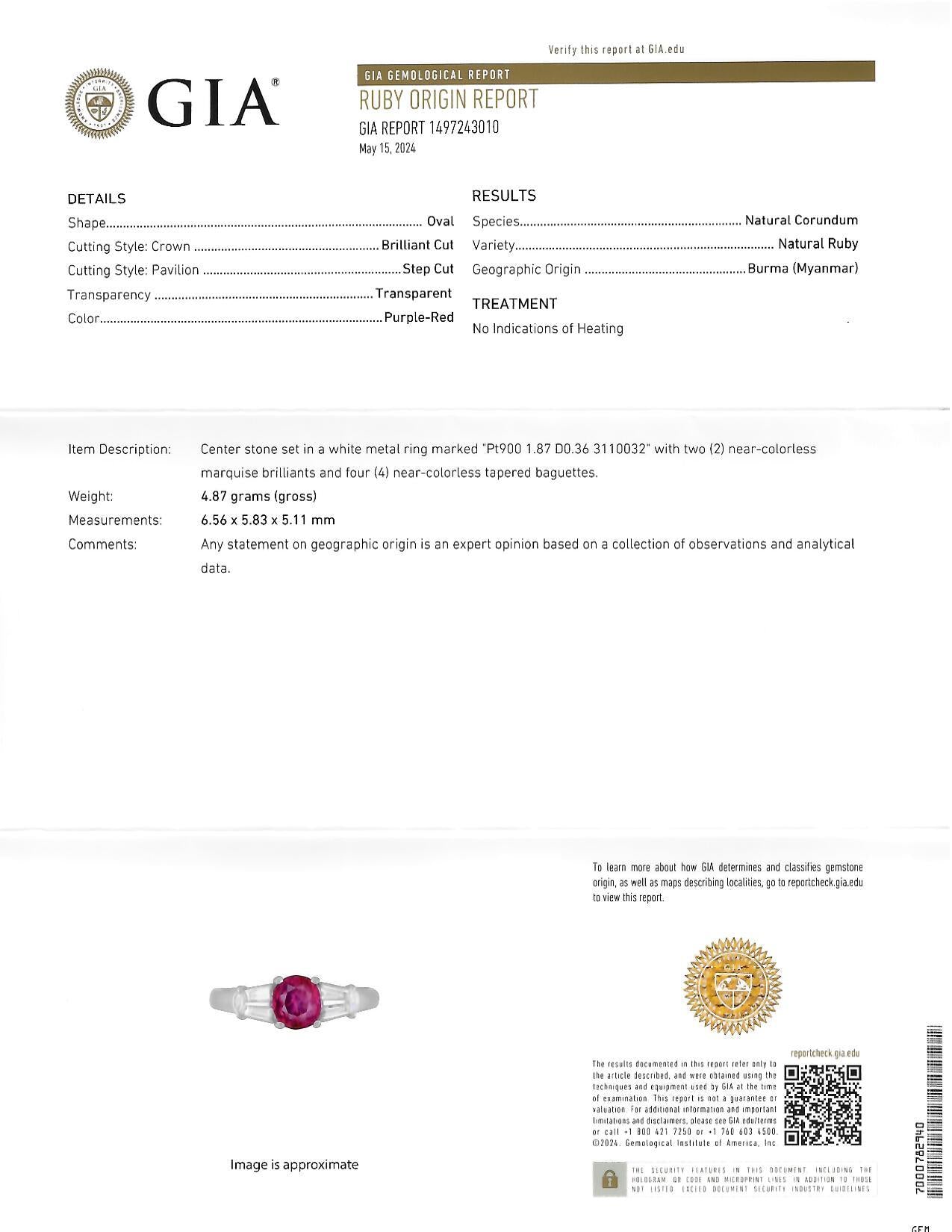 Contemporary 2.23 CTW No Heat Burma Ruby Diamond Platinum Ring GIA