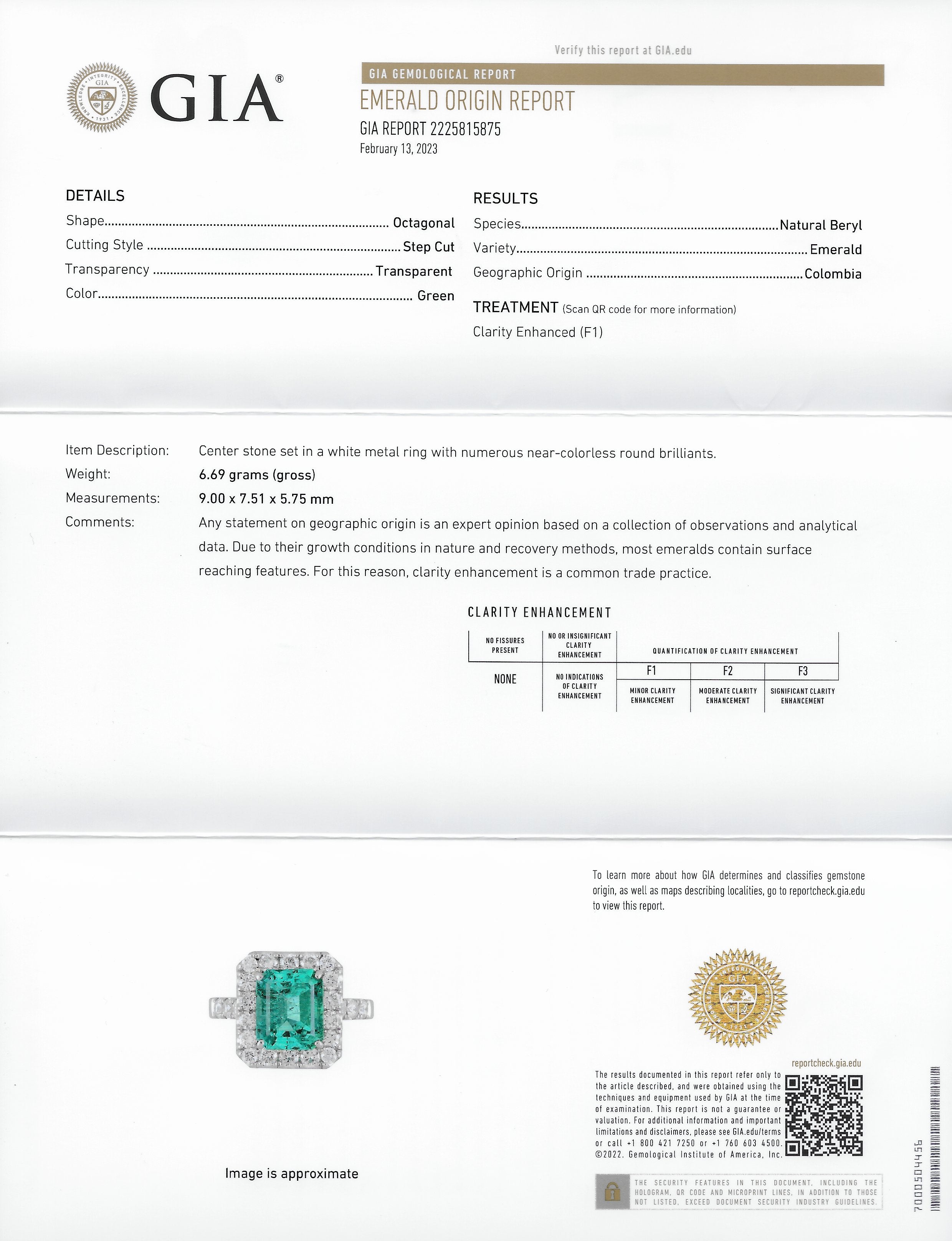 Contemporary 3.50 CTW Colombian Emerald Diamond Platinum Halo Ring GIA Wilson's Estate Jewelry