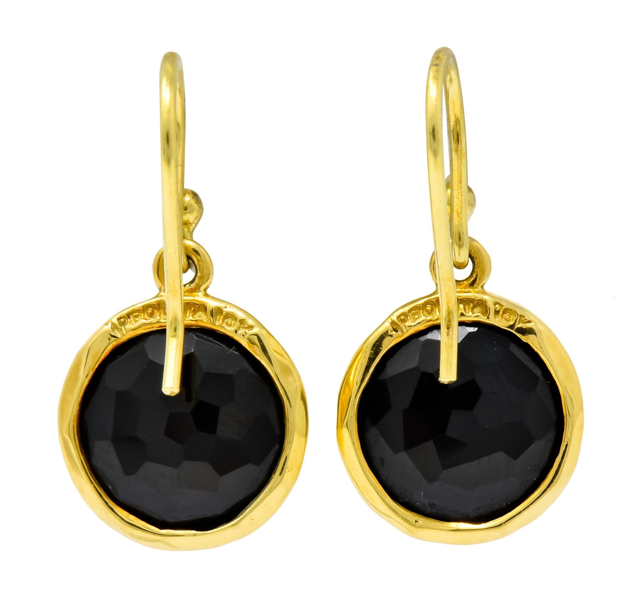 Ippolita Faceted Onyx 18 Karat Gold Lollipop Drop Earrings - Wilson's Estate Jewelry