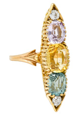 Victorian 7.30 CTW Topaz Tourmaline Diamond 14 Karat Gold Five Stone Dinner Ring - Wilson's Estate Jewelry